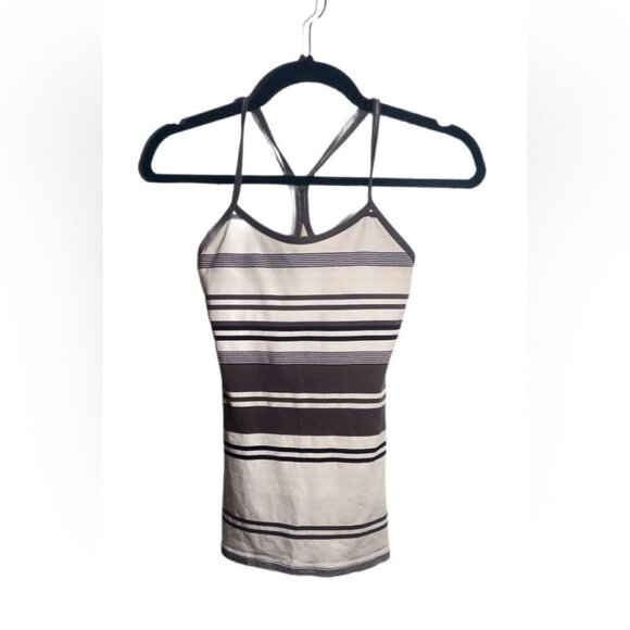 Lululemon Power Y black and white strpe yoga athletic Stretch Lightweight tank 2 - Picture 2 of 3